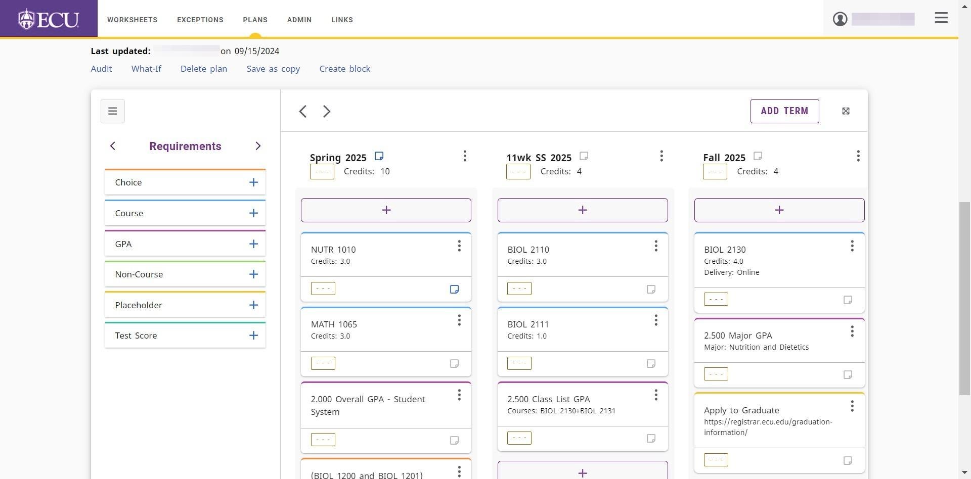 Screenshot of Placeholder requirement on plan