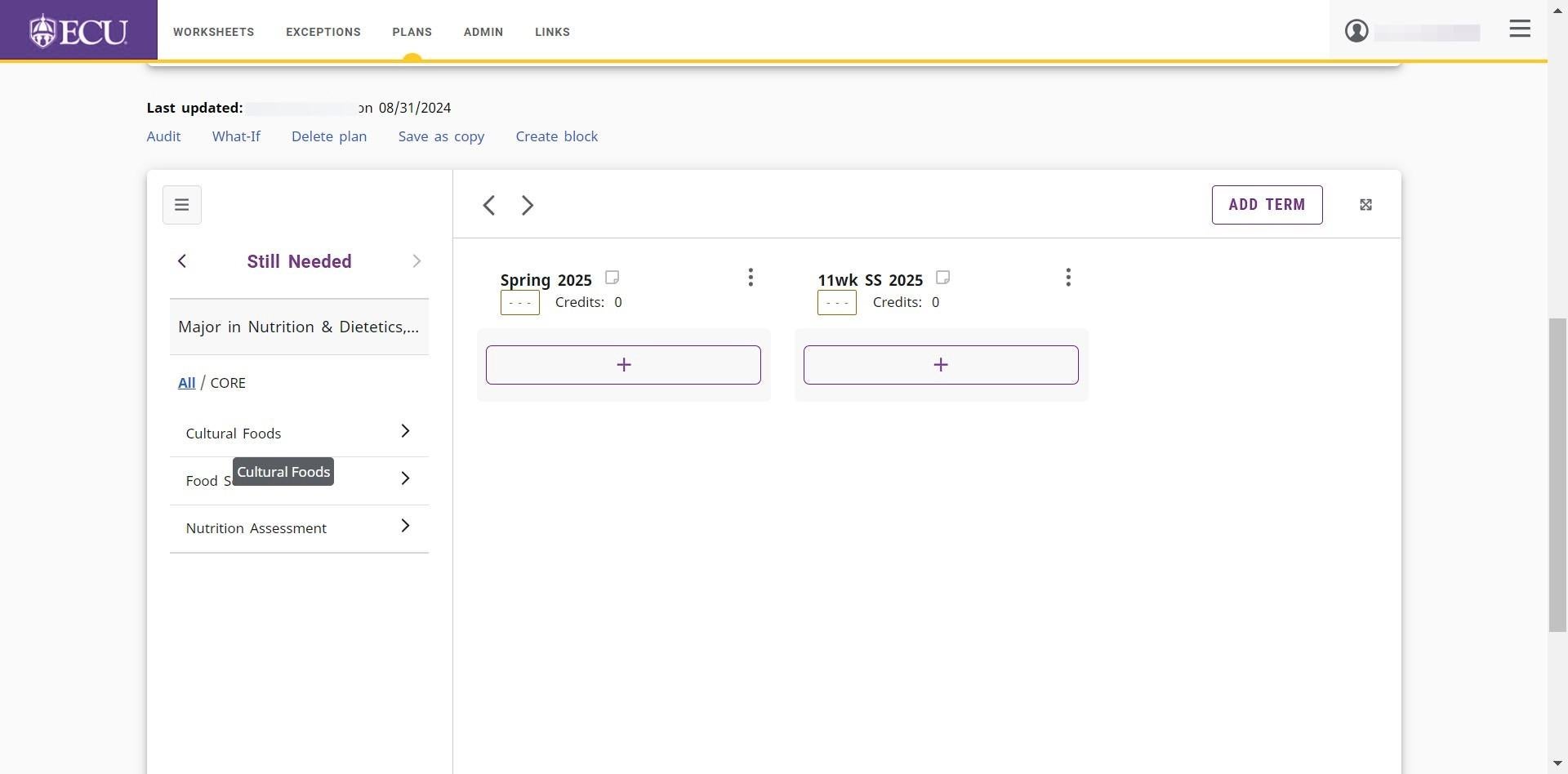 Screenshot of subgroup in Still Needed requirements