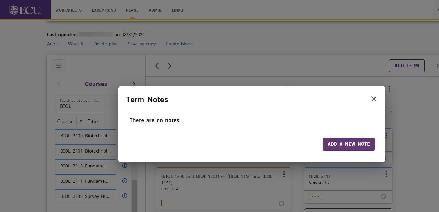 Screenshot of add a new note button