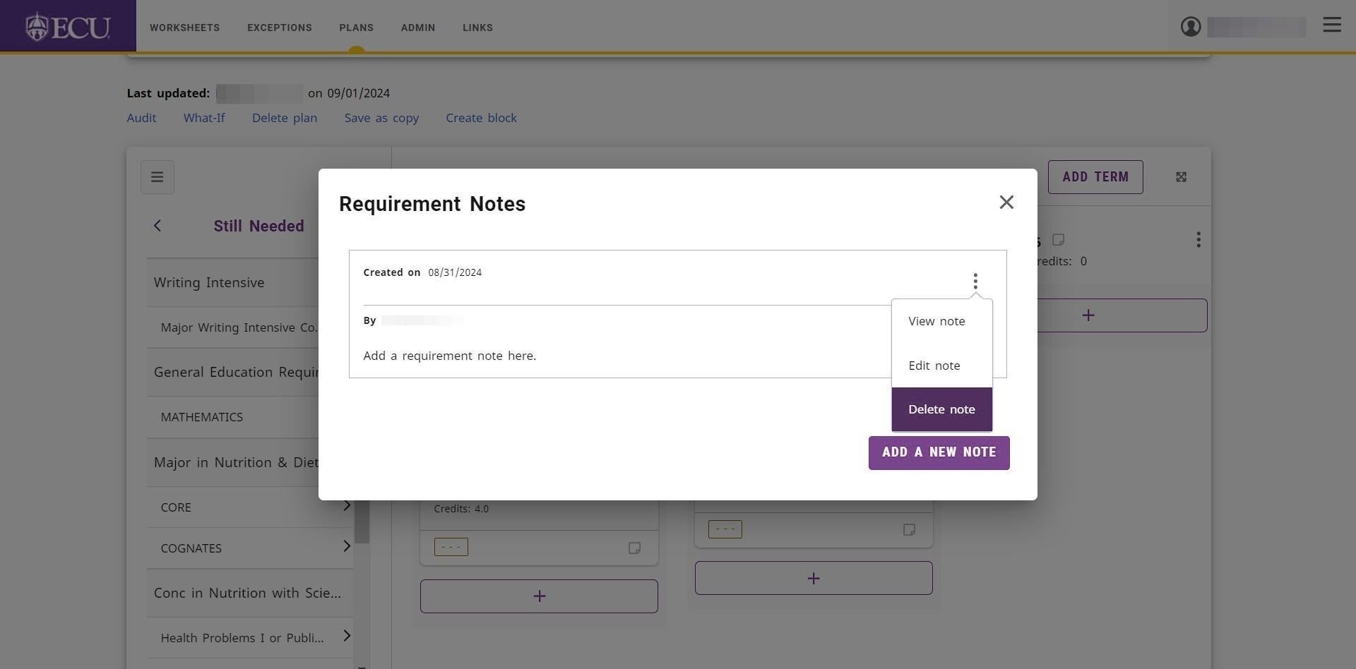 Screenshot of Delete Note selection